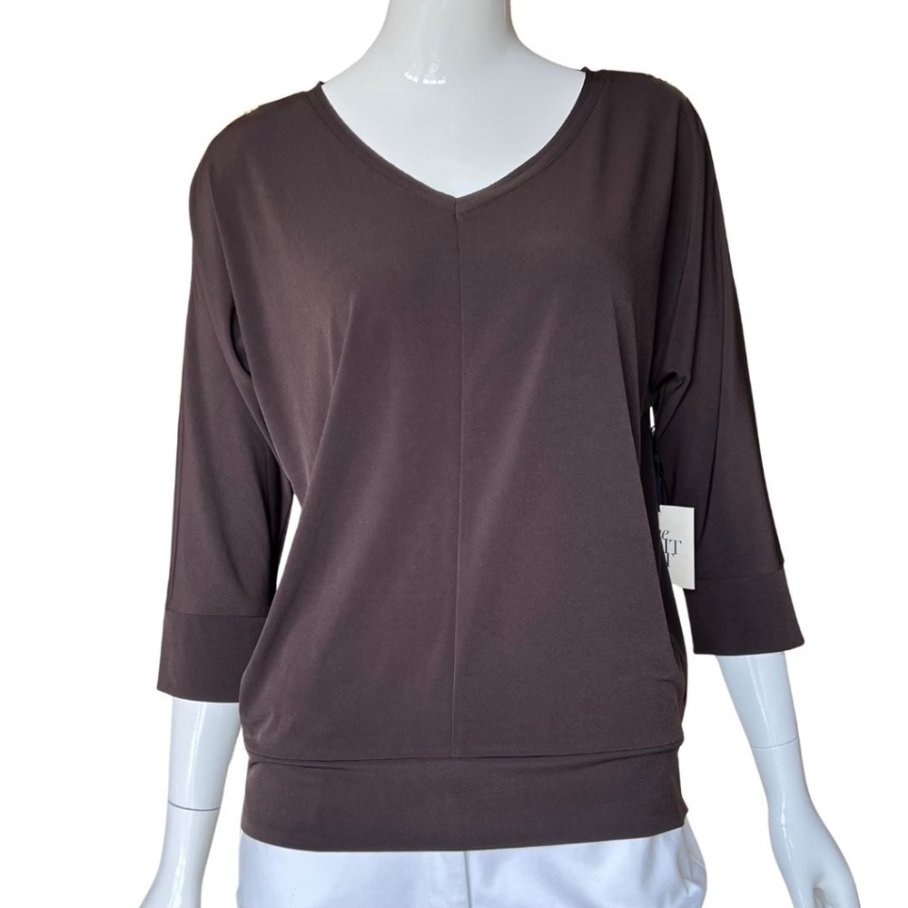 Chico's Brown Knit Kit Zoey Zipper Shoulder Top Size 1 (Medium) NWT